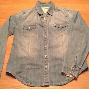 Forever 21 Blue Denim Button Down Top-Small